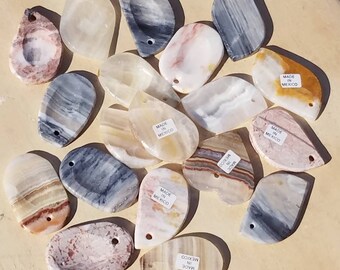 2 Worry Stone Pendant Necklace Hole Banded Onyx Palm Stone Thumb Indentation Stone Smooth Gemstone Anxiety Stress Relief Fidget Spinner Gift