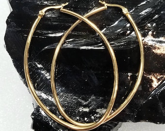 Stainless Steel Gold Hoop Earrings Goddess Metal of Protection Reiki Healing Hypoallergenic Huggie Round Loop Gift