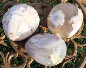Stunning Flower Agate Crystal Polished Palm Stones Reiki Meditation Altar Vug Geode Divine Feminine Energy Fertility Crystal