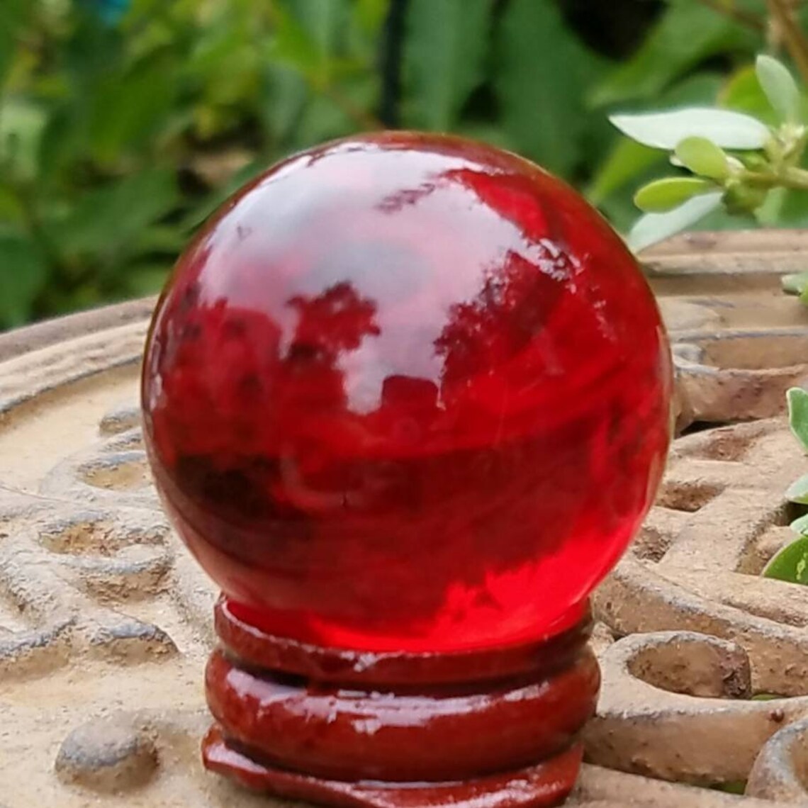 Red Glass Crystal Ball Wood Stand 40mm Divination Gazing Etsy