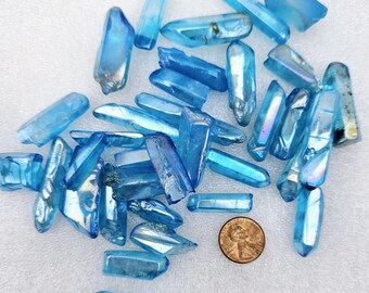 Teal Angel Aura Quartz Pendant Bead No Hole Point Teal Sky Blue Rainbow Flame Wire Wrapping Grid Gridding Altar Crystal Manifest Prosperity