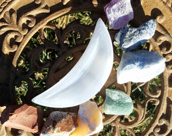 Selenite Bowl Chakra Raw Gemstone Gift Set Crystal Kit Amethyst Blue Quartz Sodalite Wicca Reiki Clear Quartz Meditation Yoga Healing Gift