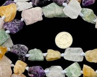 Natural Mixed Raw Gemstone Beads Strand Nuggets Stone Raw Crystal Rough Chunks Perfect for Wire Wrapping Pendants Jewelry Making Supplies