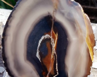 Natural Agate Slice Thick Hand Polished Crystal Gemstone Rock Specimen Mineral with Stand Natural Chakra Reiki Altar Occult Rebirth Passion