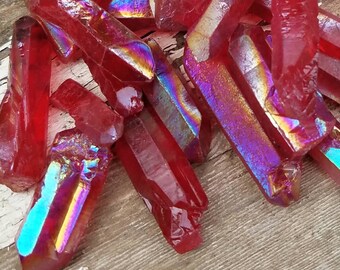 Angel Aura Quartz Pendant Bead No Hole Point Red Rainbow Flame Wire Wrapping Grid Gridding Altar Crystal Manifest Prosperity