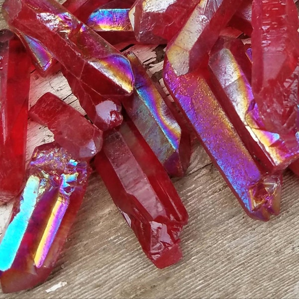 Angel Aura Quartz Pendant Bead No Hole Point Red Rainbow Flame Wire Wrapping Grid Gridding Altar Crystal Manifest Prosperity