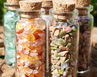 Select Your Favorite Gemstone Chip Bottle Labeled Nugget No Hole Undrilled Jewelry Gem Natural Chakra Meditation Yoga Altar Pagan Spell Jar