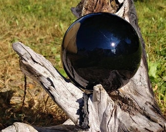Large Black Obsidian Sphere Crystal Ball Orb Scrying Divination Witchcraft Wicca Witches Occult Magic Crystal Healing Reiki 110mm Wood Stand