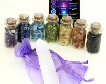 Chip Bottle Chakra Kit Crystal Gift Set Gemstone Selenite Amethyst Aquamarine Quartz Wicca Reiki Clear Quartz Meditation Yoga Healing Gift