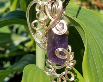 Amethyst Triple Wire Wrapped Crystal Gemstone Quartz Pendant Silver Rose Gold OAK Metaphysical Meanings Moon Energy Reiki Meditation Chakra