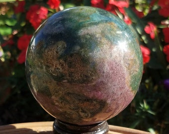 Ocean Jasper Crystal Ball Sphere 79mm Atlantis Stone One of a Kind OOAK Orb Purple Specimen Collectors Water Element Energy Sea Goddess