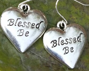 Blessed Be Silver Earrings Dangle Witch Wicca Pagan Handcrafted Handmade Witchy Lifestyle Maiden Mother Crone