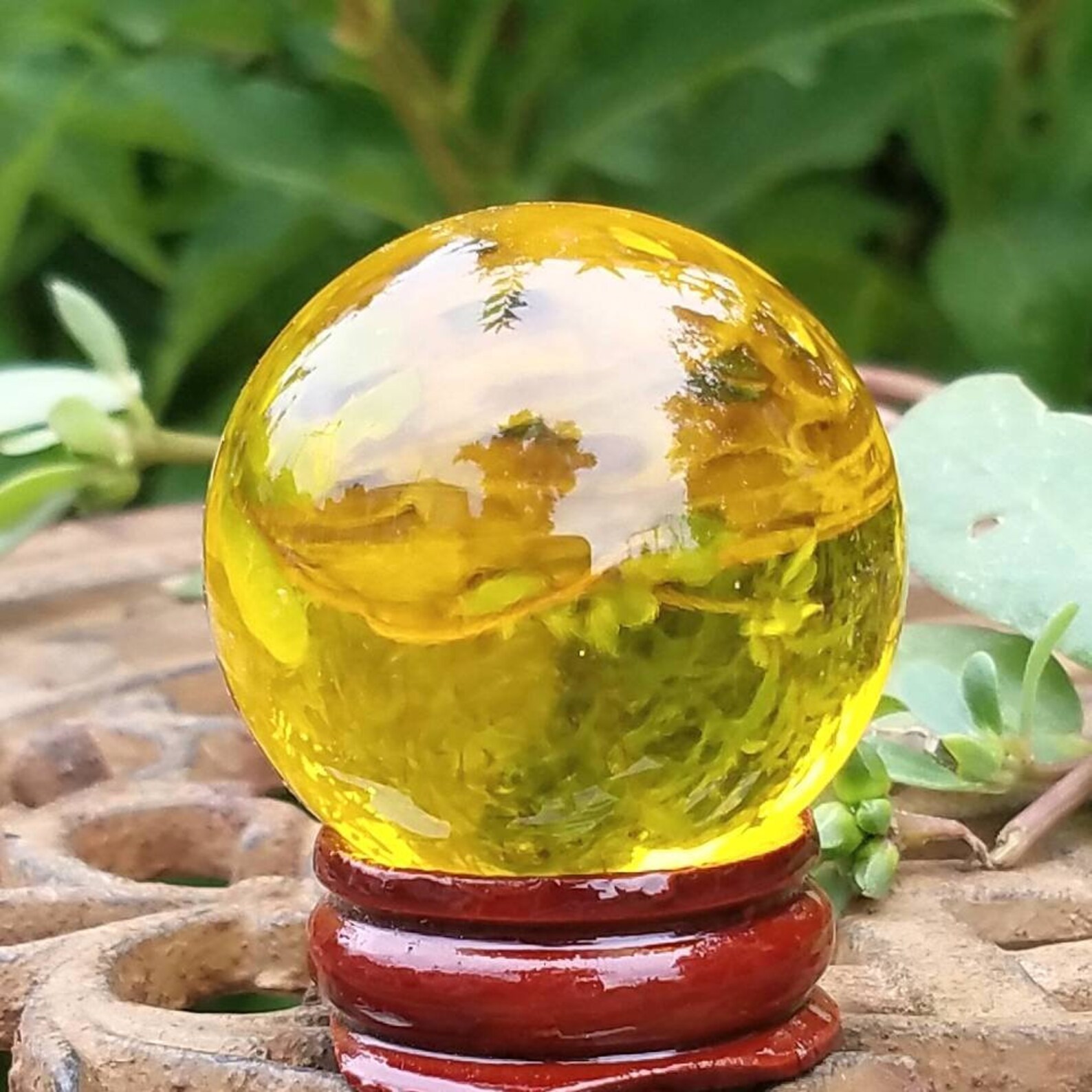 Yellow Glass Crystal Ball Wood Stand 40mm Divination Gazing Etsy