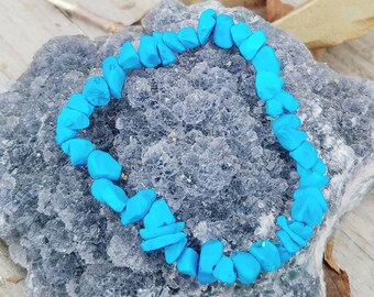 Turquoise Crystal Chakra Bracelet Semi Precious Gemstone Howlite Stackable Yoga Healing Natural Stone Reiki Charged Crystal Metaphysical