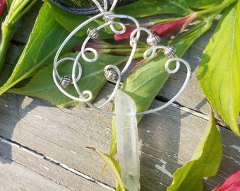 Clear Quartz Crystal Point Gemstone Wire Wrapped Pendant OAK Metaphysical Meanings Moon Energy Reiki Charged Meditation Chakra