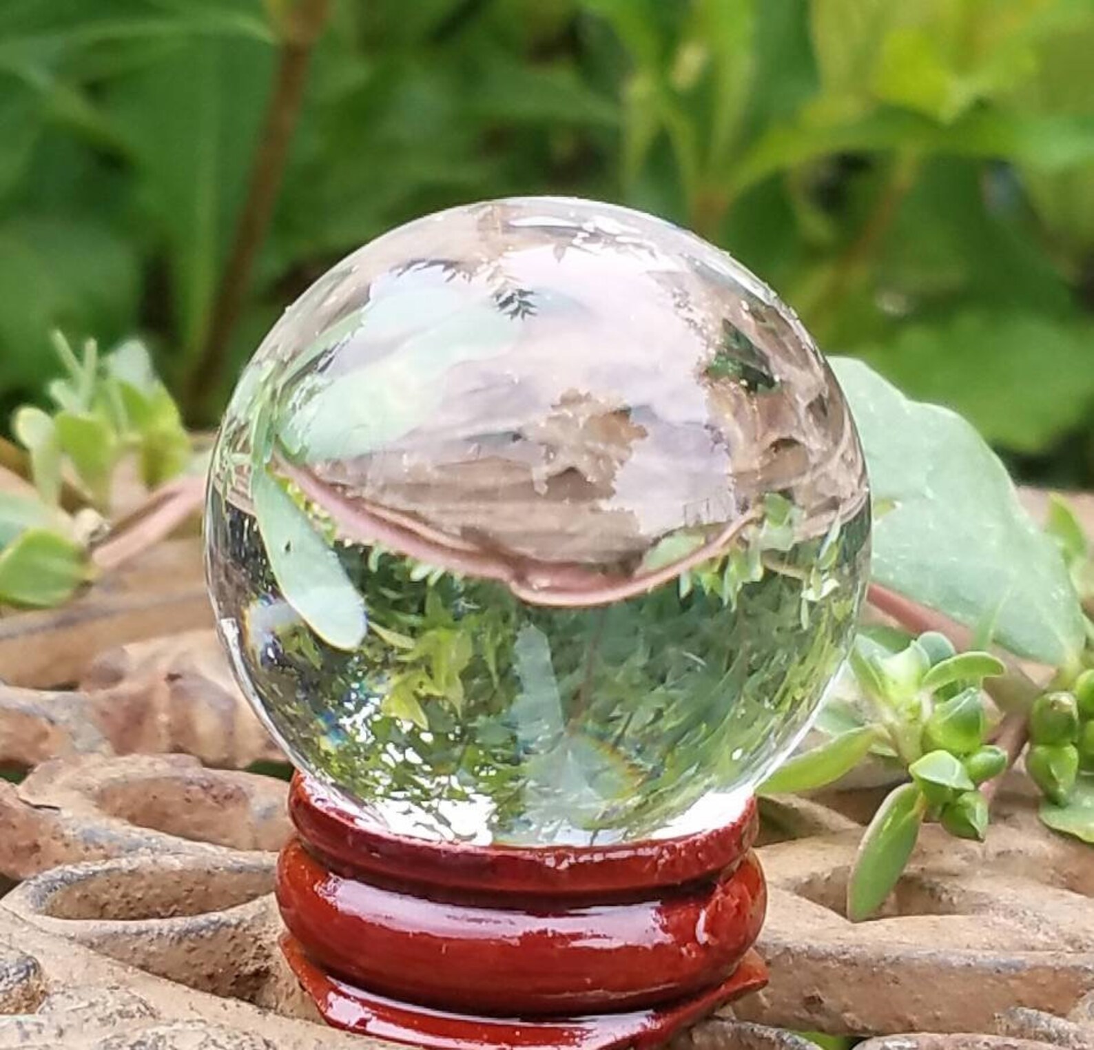 Clear Glass Crystal Ball Wood Stand Dainty Travel Bag 40mm Etsy