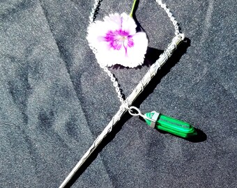 Wand Magic Magical Enchanted Pendulum Malachite Dowsing Hand Crafted Magick Witch Pagan Wiccan Wicca Craft Spell Altar Tool
