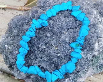 Turquoise Crystal Chakra Bracelet Semi Precious Gemstone Howlite Stackable Yoga Healing Natural Stone Reiki Charged Crystal Metaphysical