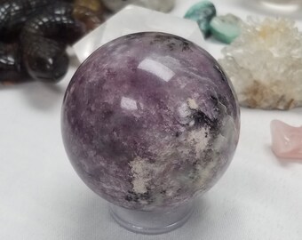 Unicorn Stone Lepidolite Purple Gray Tourmaline Pegmatite Smoky Crystal Sphere 58mm Crown Chakra Large Reiki Healing Metaphysical Meaning
