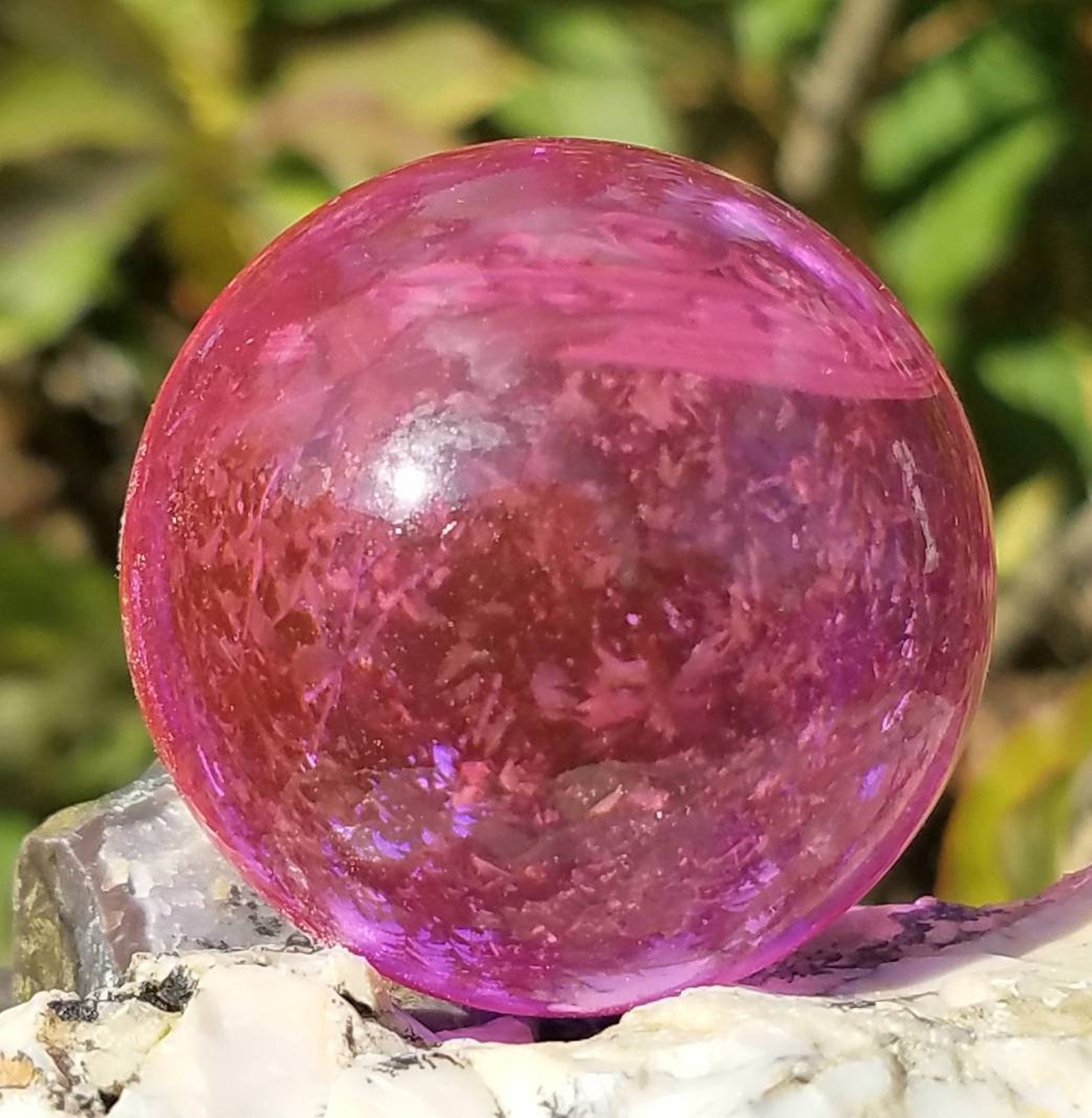 Hot Pink Glass Crystal Ball Wood Stand 40mm Divination Gazing Etsy