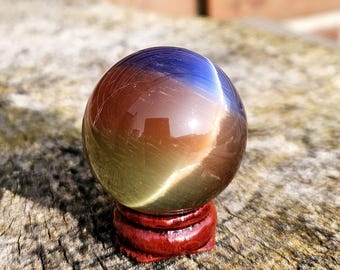 Tricolor Glass Crystal Ball Wood Stand 40mm Divination Gazing Sphere Scrying Orb Wiccan Pagan Divination Tool Reiki Healing Altar Tool Reiki