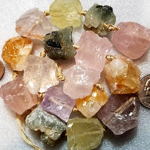 Natural Mixed Raw Gemstone Beads Strand Nuggets Stone Raw Crystal Rough Chunks Perfect for Wire Wrapping Pendants Jewelry Making Supplies