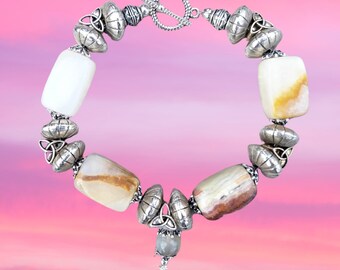 Celtic Onyx Bracelet Large 9.5" Hand Crafted Chunky REAL Gemstone Crystal Meditation Yoga New Age Stone Metaphysical Boho