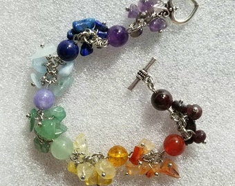 Chakra Charm Bracelet Healing Gemstone Balance Alignment Crystal Meditation Silver Yoga Metaphysical Meaning Reiki Infused Pride Rainbow