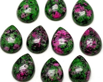 Cabochon Ruby in Zoisite Teardrop Gemstone Handmade Pear 14mm 10mm Gem for Jewelry Making AA Quality Wire Wrap