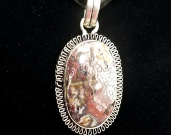 Crazy Lace Agate Pendant Necklace Bali Silver Jewelry Crystal Healing Necklace Reiki Hand Crafted Handmade Wicca Witch Chakra BOHO
