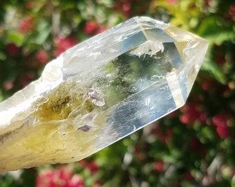 LG Clear Citrine DT Crystal Wand Double Terminated Rainbow Portal Manifest Creativity Reiki Prosperity Abundance Ground Fire Energy