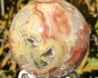 Mystical Crazy Lace Agate Crystal Sphere Ball Geode Vug Orb Scrying Divination Fantasy Home Décor Metaphysical Crystal Reiki Healing
