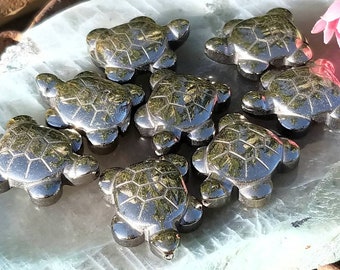 Sacred Pyrite Turtle Totem Spirit Animal Stone Pocket Stone Worry Stone Hand Carved Statue Wiccan Ritual Altar Home Decor Jewelry Making