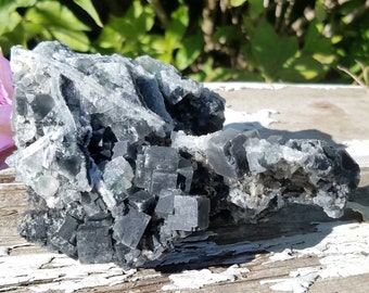 Green Blue Gray Fluorite Natural Cube Raw Gemstone Druzy Cluster Cabinet Mineral Specimen Reiki Crystal Healing Rock Home Office Decor