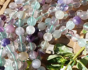 Rainbow Fluorite Beads Natural 8mm Gemstone Jewelry Making Reiki Charged Crystal Healing Metaphysical Mineral Rock Home Office Decor