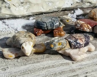 Soap Stone & Onyx Crystal Sea  Turtle Totem Statue Spirt Animal Gemstone Hand Carved Hand Made Crystal Healing Reiki Metaphysical