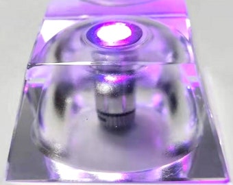 Clear Glass LED Light Display Stand Crystal Ball Tower Holder Blinking Red Blue Square Specimen Altar Rocks Gemstone Pedestal Office Decor
