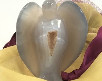 Angel Natural Large Geode Agate  Hand Polished Crystal Gemstone Vug Rock Specimen Mineral Self Standing Natural Chakra Reiki Altar Geode