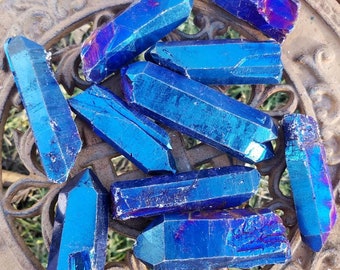 Large Blue Angel Aura Quartz Wands No Hole Point Electroplate Rainbow Flame Grid Gridding Altar Crystal Manifest Prosperity Crafts