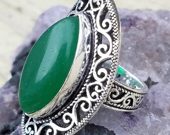 Green Onyx Ring Bali Sterling Silver Strength Natural Occult Occult Jewelry Goddess Crystal Wicca Wiccan Witch Pagan Witchy Reiki Healing