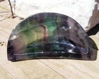 Rainbow Fluorite Moon Bowl Polished Crescent Offering Rainbow Smudging Offering Dish Palo Santo Incense Altar Decor Crystal Heal Chakra