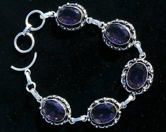 Stunning Amethyst Bracelet Gemstone Crystal Bali Sterling Reiki Charged Chakra Amplify Energy Healing Goddess Jewelry Witch Wicca Pagan
