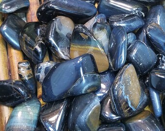 Blue Tigers Eye Crystal Gemstone Tumbled Stone Chakra Polished Reiki Charged Healing Metaphysic Wicca Grids Protection