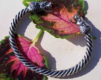 Wolf Spirit Viking Cuff Bracelet Silver Adjustable Reiki Chakra Men's Womens Unisex Healing Psychic Witch Wicca Wiccan Occult Totem Talisman