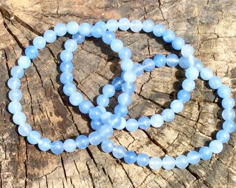 Angelic Blue Aquamarine Jade Crystal Stretch Bracelet Stack Natural Crystalline Jewelry Occult Reiki Healing Gemstone Chakra Witch Wicca