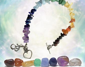 Chakra Ohm Charm Bracelet Healing Gemstone Balance Alignment Crystal Meditation Silver Yoga Metaphysical Meaning Reiki Infused Pride Rainbow