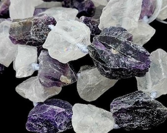 Natural Amethyst Clear Quartz Raw Gemstone Beads Strand Nuggets Stone Crystal Rough Chunks Wire Wrapping Pendant Jewelry Making Supplies