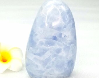 Celestite Free Form Celestine Palmstone Magic Wicca Occult Reiki Healing Throat Chakra Chatoyant Shimmering Crystal Carved Altar