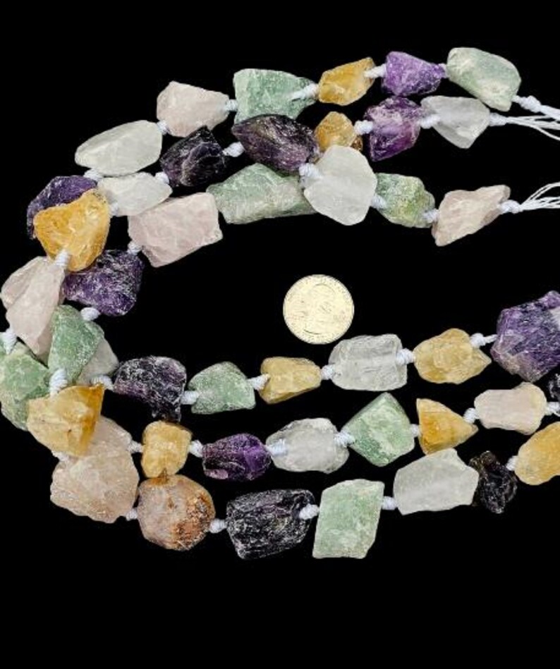 Natural Mixed Raw Gemstone Beads Strand Nuggets Stone Raw Crystal Rough