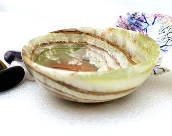 Onyx Stone Crystal Bowl Plate Deep Hand Carved Polished Smudging Incense Wiccan Offering Wicca Altar Office Smudge Palo Santo Pagan